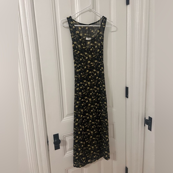 Vintage 90s Yellow Rose Sheer Maxi Dress - Picture 1 of 5